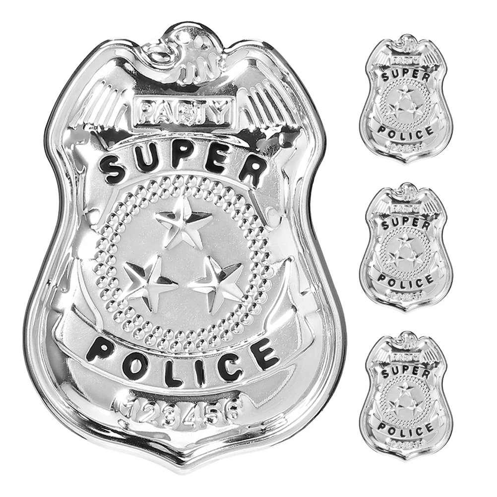 

4 Pcs Halloween Badge Detective Role Play Accessory Cosplay Police Cop Badges Metal Child