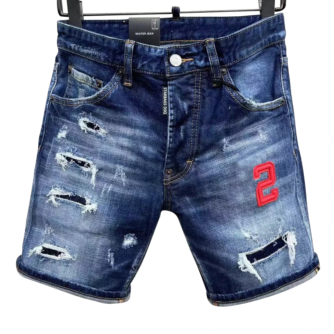 starbags dsq D301 New SpringSummer Ripped Small Feet Slim Fit Men's Blue Hipster Harbor style Beggar quality denim shorts