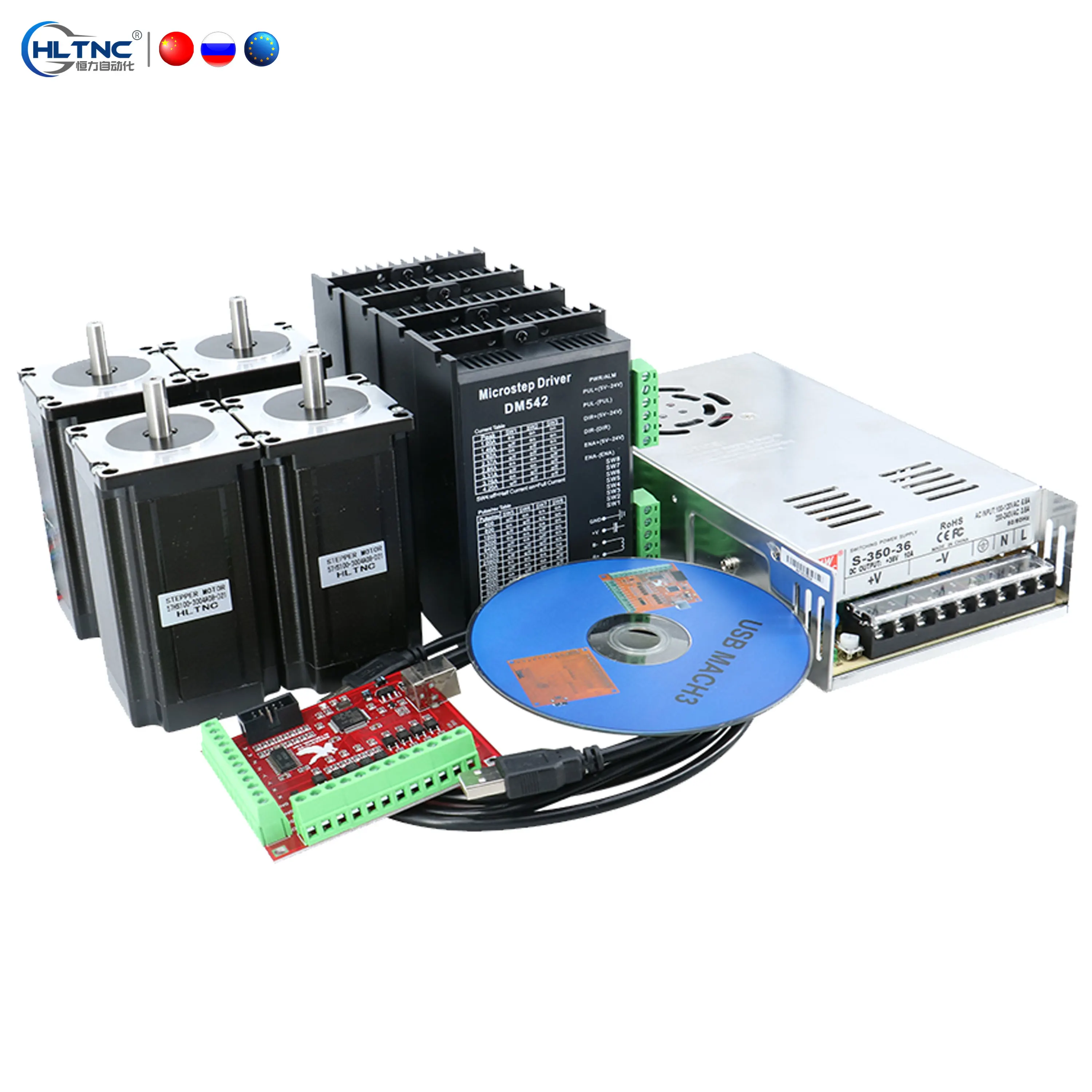 HLTNC CNC DC محرك متدرج 4 قطعة DM556 سائق + 4 قطعة Nema23 100 مللي متر 2.5Nm المحرك + 1 قطعة 350 واط 36 فولت امدادات الطاقة + اللوحة الحمراء ل CNC