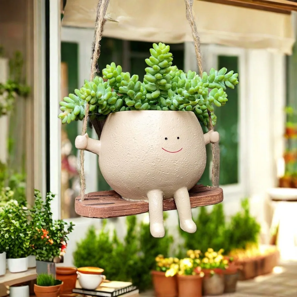 Creative Smiley Swing Planter, Succulent Hydroponic Pot for Hanging or Tabletop
