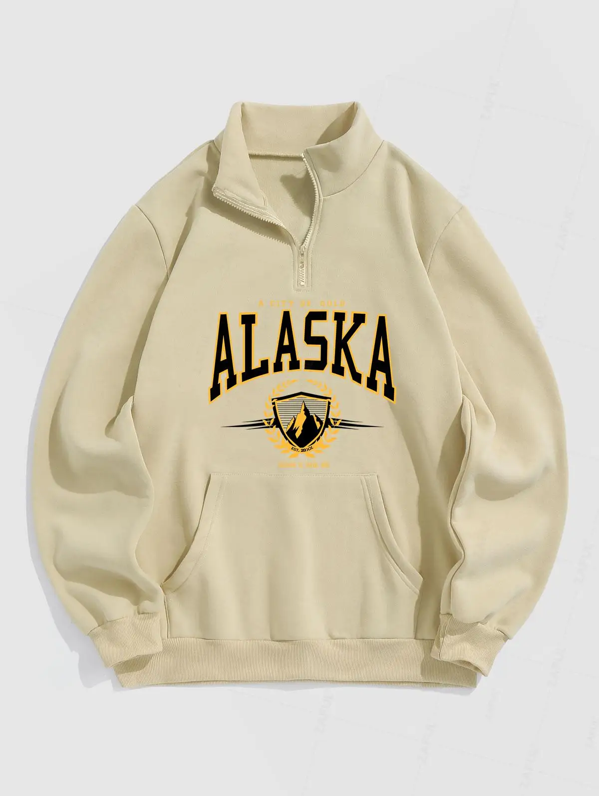 

ZAFUL Quarter Zip ALASKA Graphic Fleece Thermal Lined Front Pocket Vintage Pullover Sweatshirt