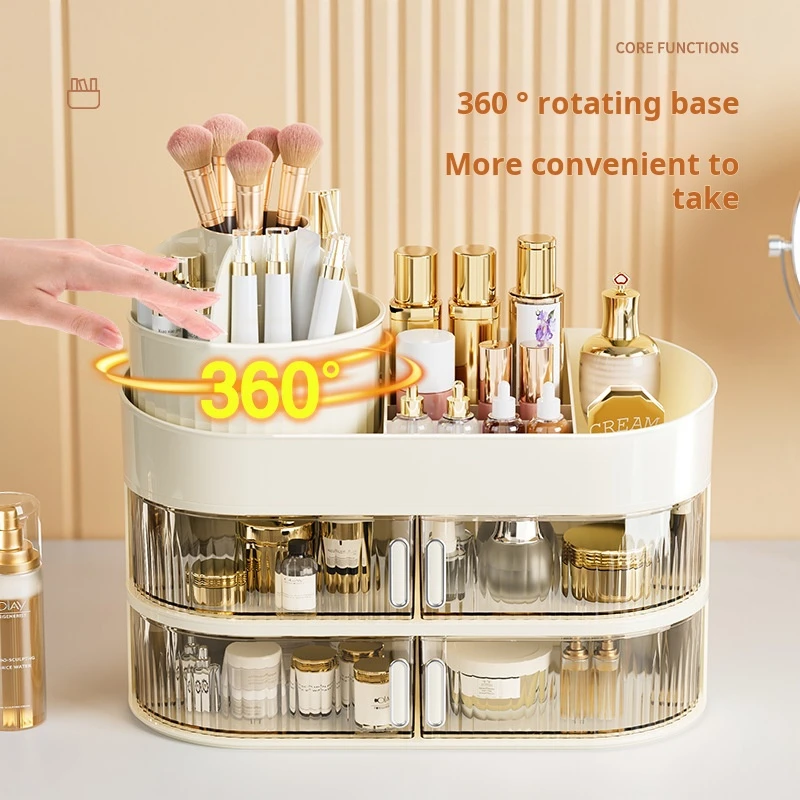 Large Capacity Cosmetics Storage Box Rotating Pen Container Dressing Table Top Makeup Brush Lipstick Eye Shadow Storage