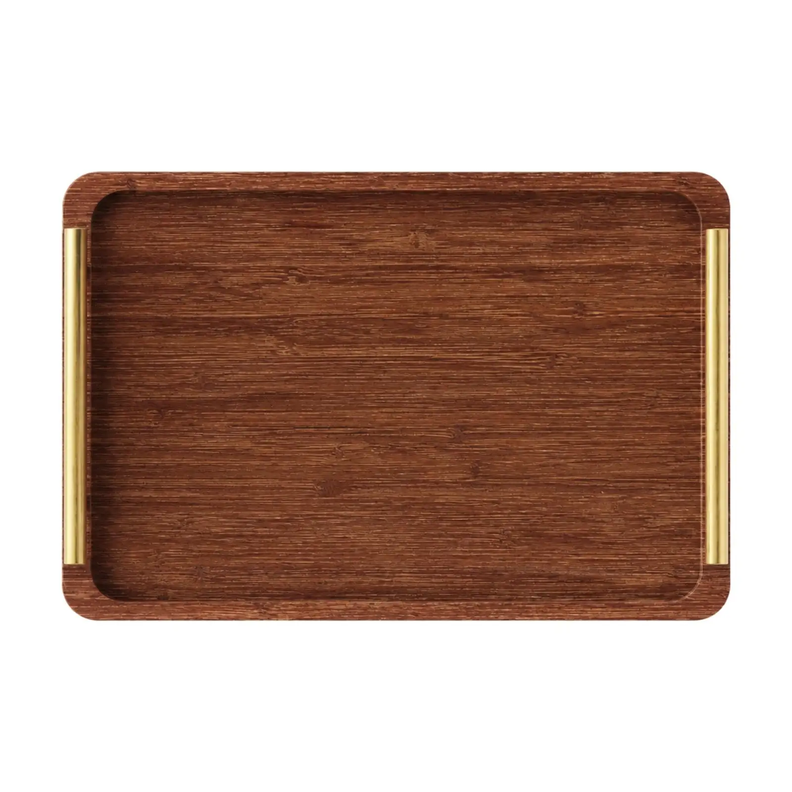 Bamboo Serving Tray with Gold Tone Handles for Transporting Meals and Snacks