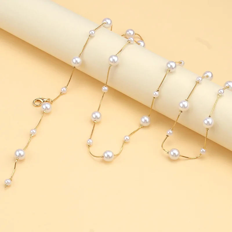 Dainty Long Tassel Pearl Waist Chain Gold Thin Wire Multi Size Round Pearl Cascading Drop Belly Belt For Knit Dress - view 3