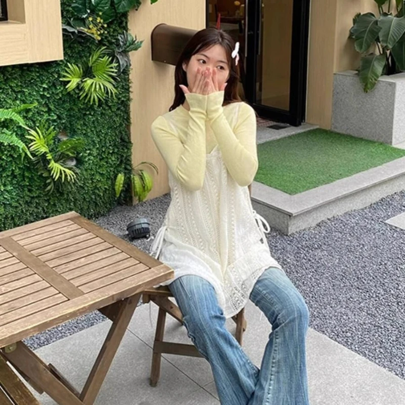 White Lace Suspender Dress 2025 Early Spring Japanese Short Gauze Skirt Seaside Holiday Bottoming Skirt Top