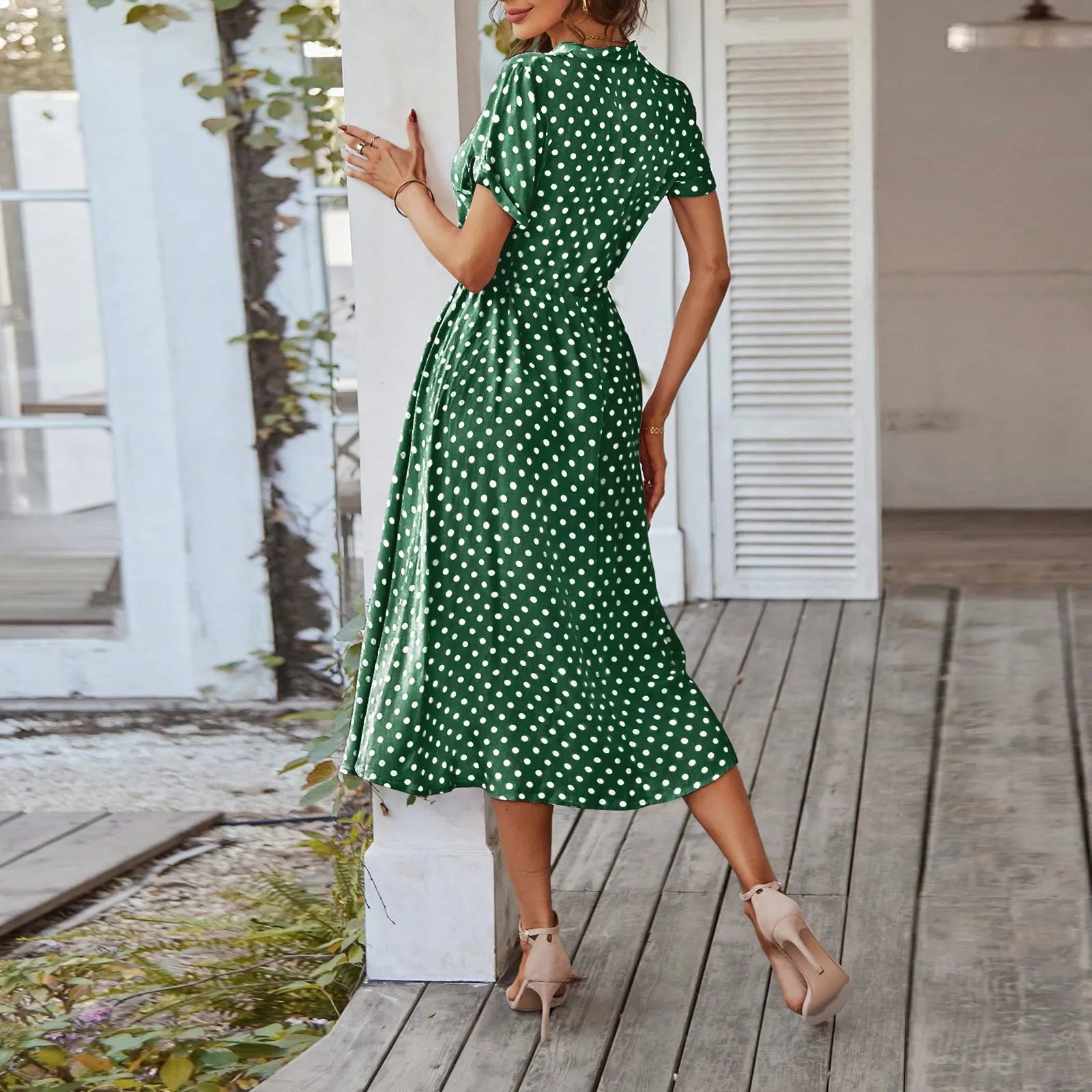 Women'S Button Printed Maxi Dress Drawstring Waist V-Neck Elegant Slim Casual Long Dress Summer Club Party Prom Dress