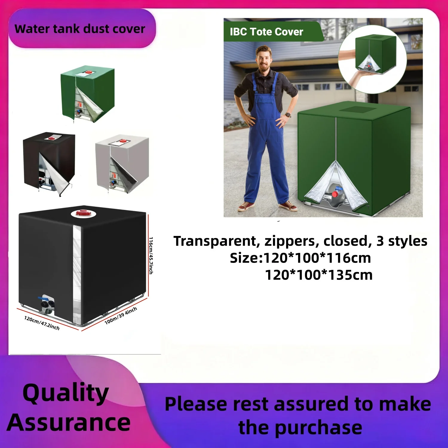 Heavy-Duty 275Gal/1000L IBC Tote Cover, UV-Resistant & Weatherproof, Durable Fabric for Garden/Lawn/Pool/Pond Tanks