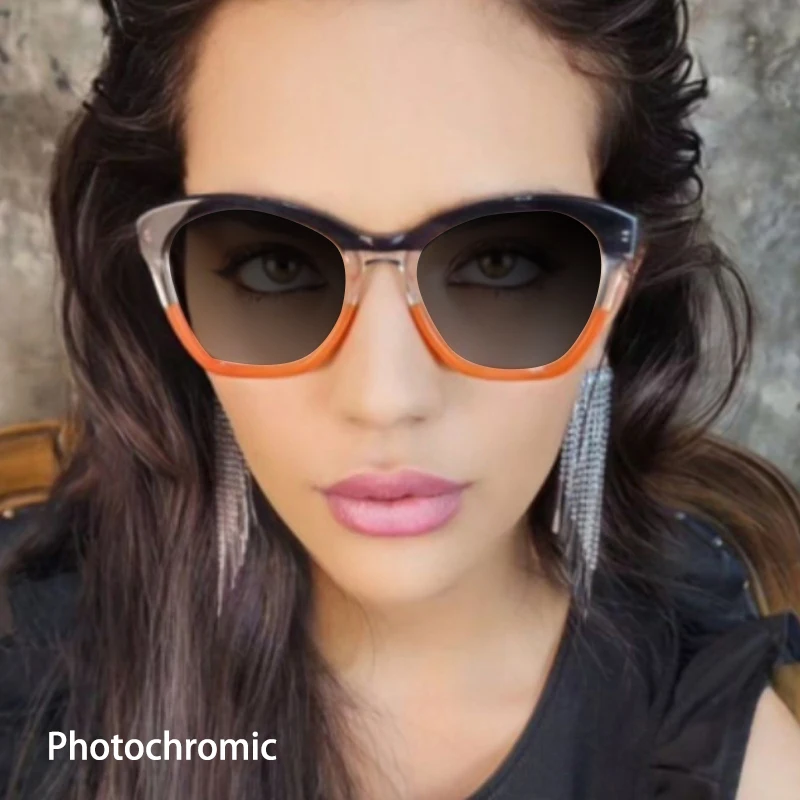 Luxury Brand Design Anti Blue Light Large Women TR90 Patchwork Color Frame Photochromic Hyperopia Glasses Personalized +100~+600