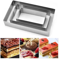 3pcs Rectangular Stainless Steel Cake Mould 4/6/8INCH Chocolate Fondant Cake Mousse Ring Tiramisu Bake Tools Kitchen Accessories