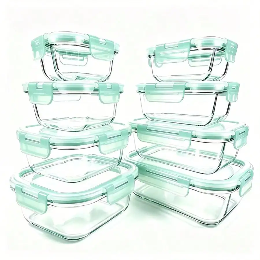 20pcs Sealed Glass Food Storage Containers, (8 Lids+8 Containers+4 Cleaning Pads), 5oz To 35oz Meal Prep Containers, Airtight Bento Boxes With Leak Proof Locking, Ideal For Salads, Fruits, Vegetables, And Sandwiches, Microwave