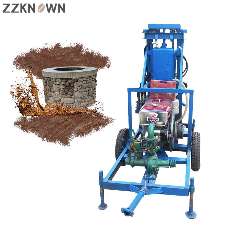 Máquina de perfuração de poço de furo, mini equipamento de perfuração de poço de água artesiano, motor diesel, 22 cavalos de potência