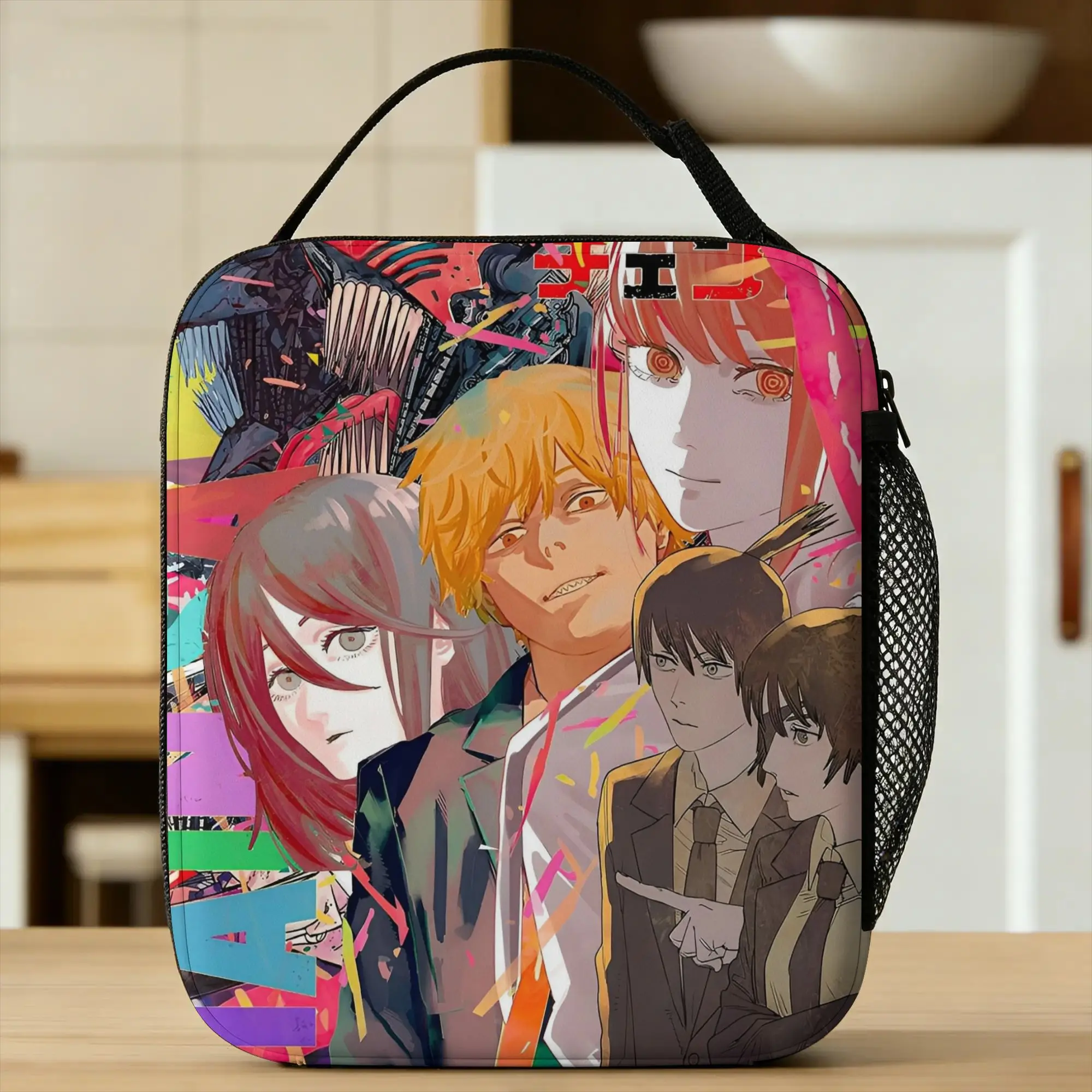 C-Chainsaws Man Reze Insulated Lunch Bags Cooler Bag Reusable,Meal Container Makima Power Large Tote Lunch Box Food Bag