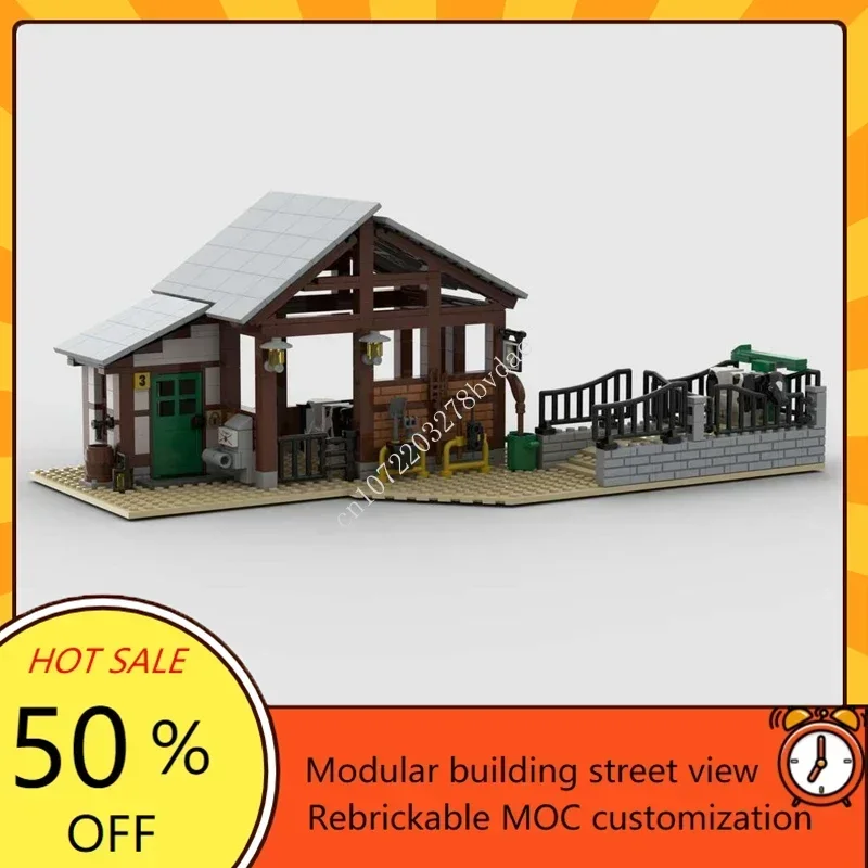 538 pçs celeiro cowshed com rampa de carregamento moc modelo criativo quebra-cabeças personalizados arquitetura diy educação montagem modelo brinquedos presentes