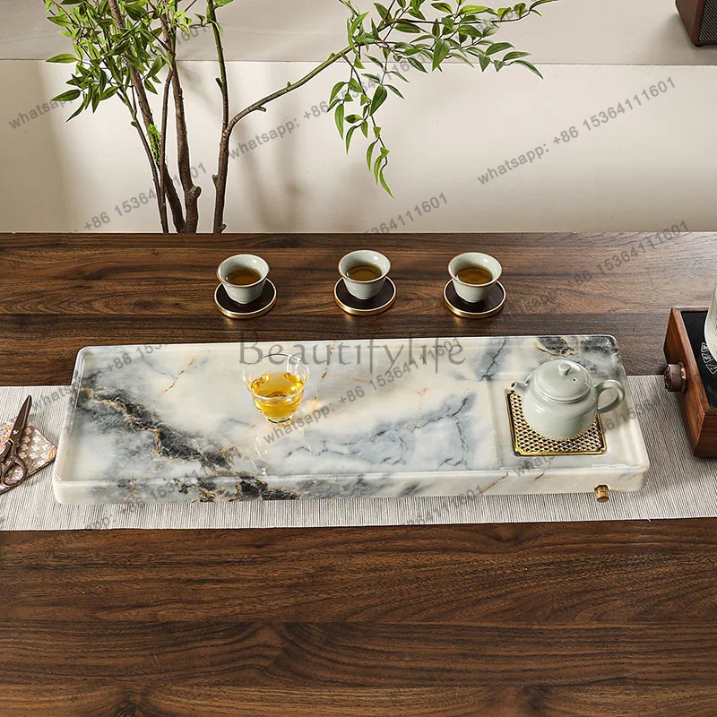 Best Sellers Marble Serving Tea Tray Nordic Desk Ceremony Hospitality Valet Pot Long Tea Tray Rectangle Saucer Bandejas Home Dec