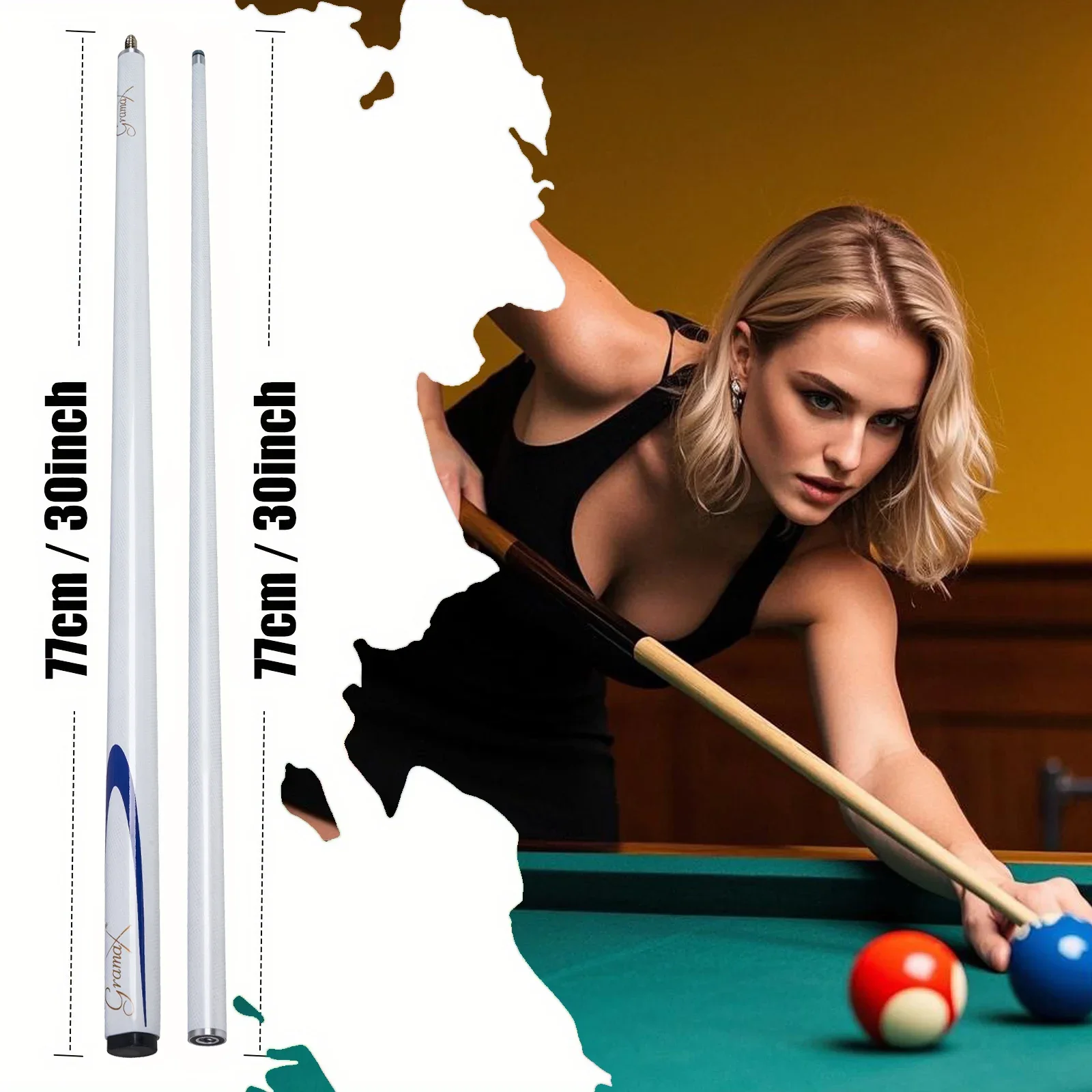 Snooker Cue Stick Fiberglass Low Deflection Shaft 9.6mm 1/2 Split Stainless Steel Joint Multi-Layer Tip for Accuracy