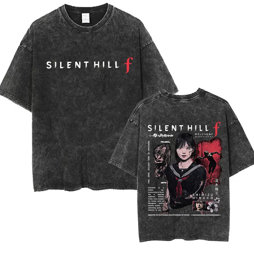 Silent Hill F Vintage lavé T-shirt hommes femmes gothique classique imprimé vêtements T-shirts Hip Hop Cosplay Fans T-shirt à manches courtes