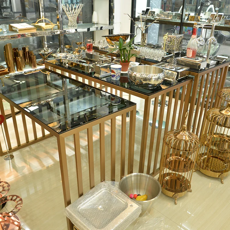 Rose Golden Hotel Buffet Terrace Rectangle Buffet Table Cake Dim Sum Display Stand Banquet Cocktail Table