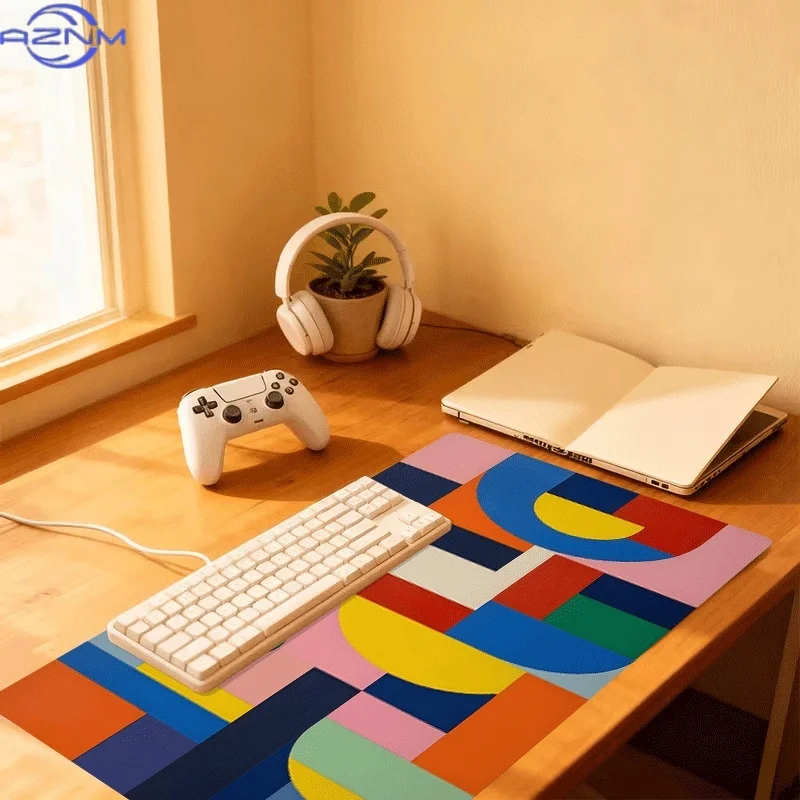 1pc Extra-large, Non-slip, Durable Desk Mat, Mouse Pad, Featuring Abstract Color Block Art, Rubber Base, for Office, Computer De