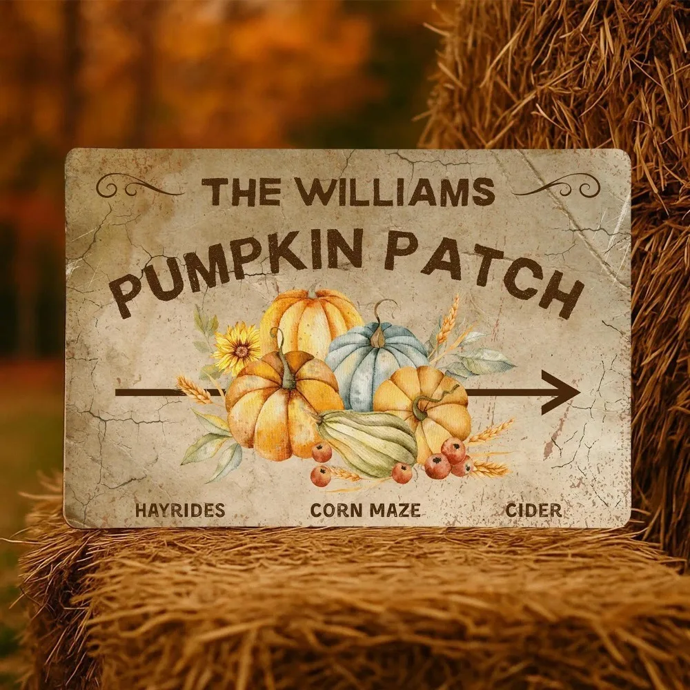 CIFbuy [2D Flat] Custom 20x30cm Metal Plaque, Pumpkin Patch Fall Farm Custom Text Wall Sign, Harvest Gift (Only For Decoration)
