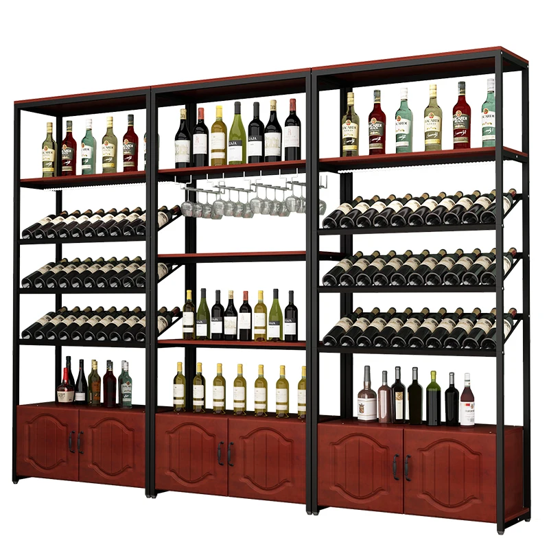 Wrought iron wine cabinet display rack, simple wine wine rack, modern display case with light, bar partition rack, supermarket