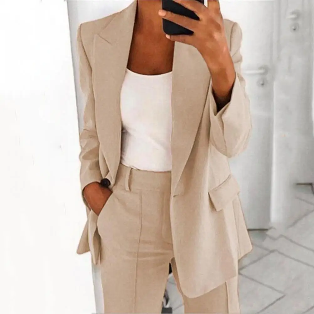 Turndown Collar Women Blazer Long Sleeve Buttons Blazer for Dating Suit Jacket Solid Color Women\'s Coat