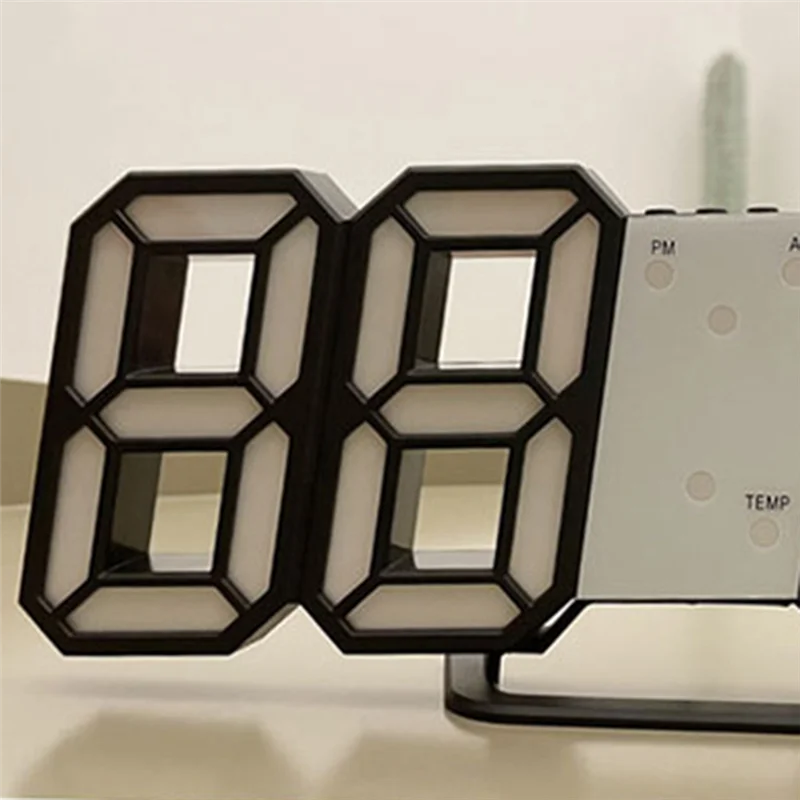 ABJF-3D Digital Alarm Clock Wall LED Clock Desktop Alarm Clock With Temperature Suitable For Home Kitchen And Office