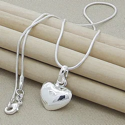 Fine 925 Sterling Silver Solid Heart Necklace 18-24 Inches Snake Chain For Women Wedding Charm Fashion Jewelry luxury