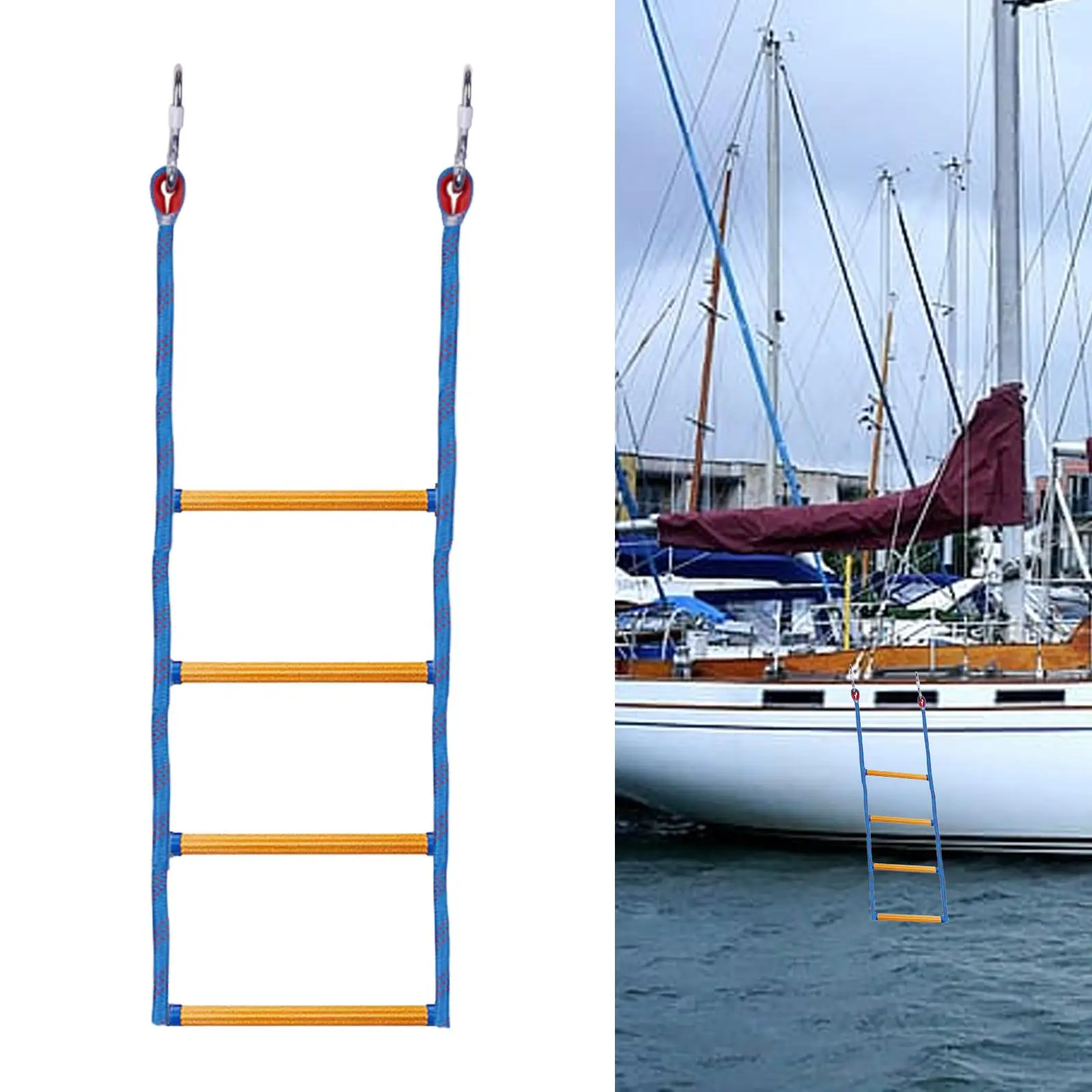 Boat Rope Ladder Rope Boating Ladder 4 Steps Durable Climbing Rope Ladder for Yacht Inflatable Boat Kayaking Motorboat Canoeing