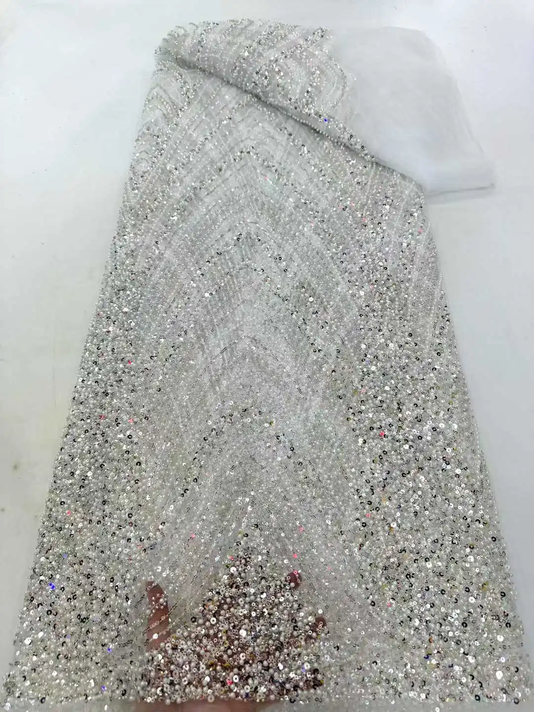 

Latest African Luxury Sequins Lace Fabric 2025 Beaded Embroidery French Tulle Mesh Lace Fabric Material For Wedding Sewing