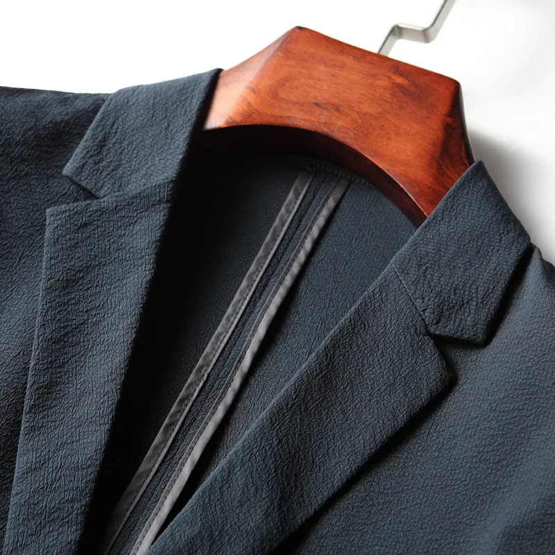 KIDWHXR Blazer Men Spring Thin Simple Single-breasted Pocket Man Outerwear Loose Breathable Long Sleeve Business Male Suit Coat