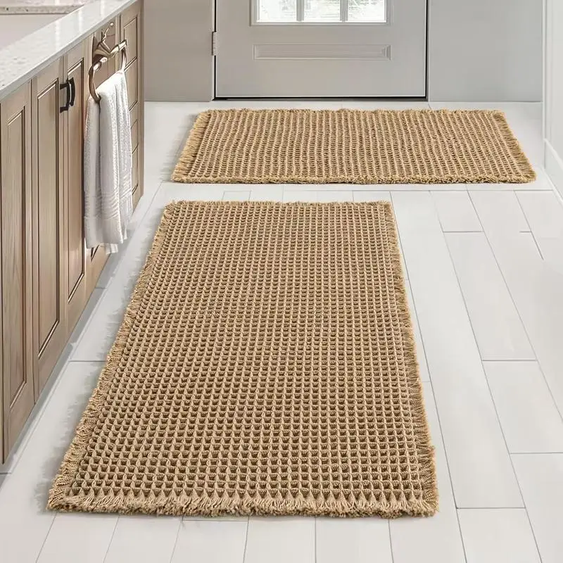 

Grid Design Mat Set, 2 Counts/set Non-slip Rectangle Mat, Absorbent Rug for Home Hotel Bathroom Kitchen Decor, Unique Rugs