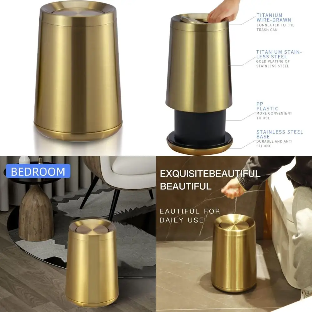 

Stainless Steel Swing Lid Bathroom Trash Can, 10 Liter Capacity, Suitable for Indoor and Commercial Use