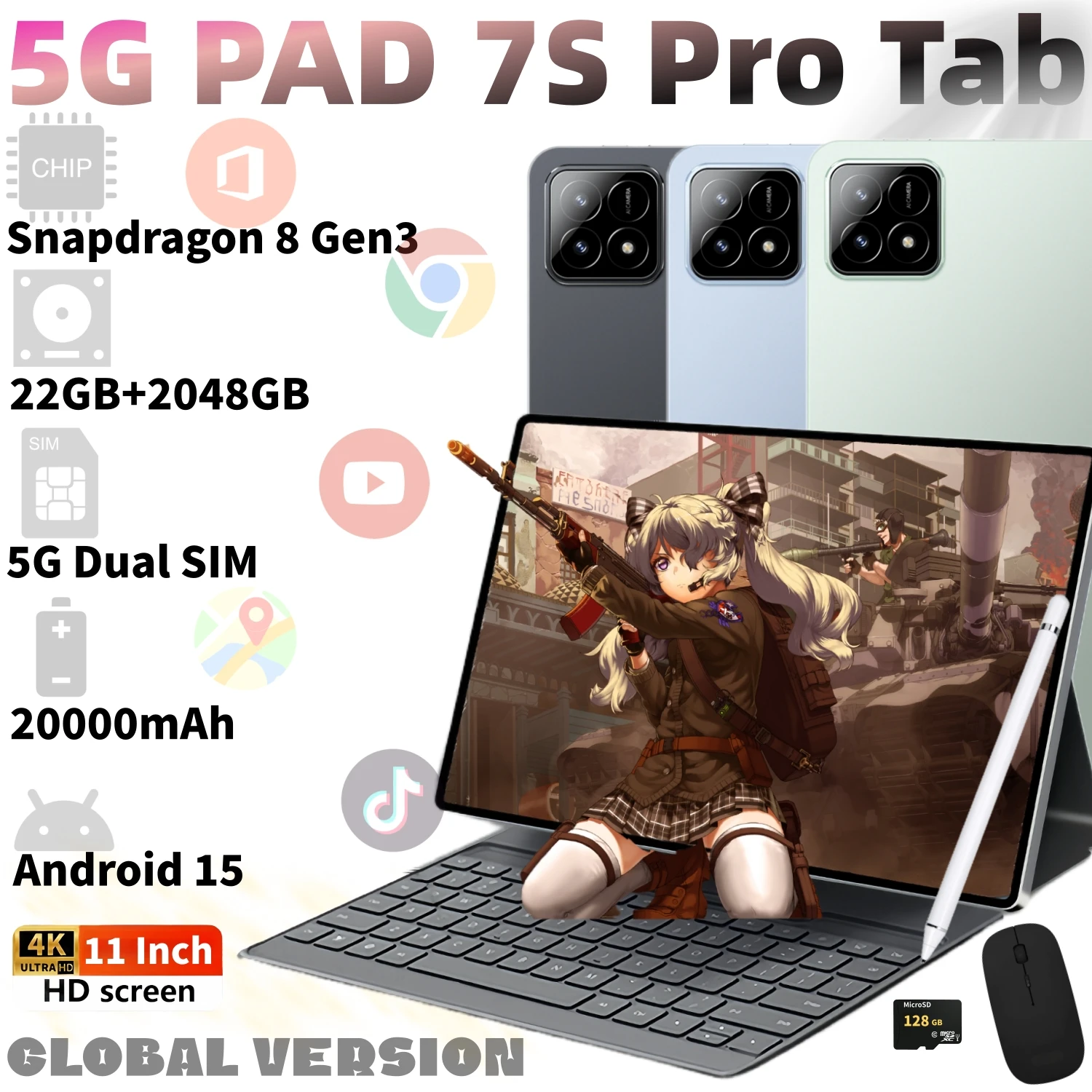 2025 nouveau Original PAD 7S Pro Snapdragon 8gen3 tablette Android 15 11 pouces HD 22GB + 2TB 20000mAh 5G double SIM Bluetooth WIFI Tables PC