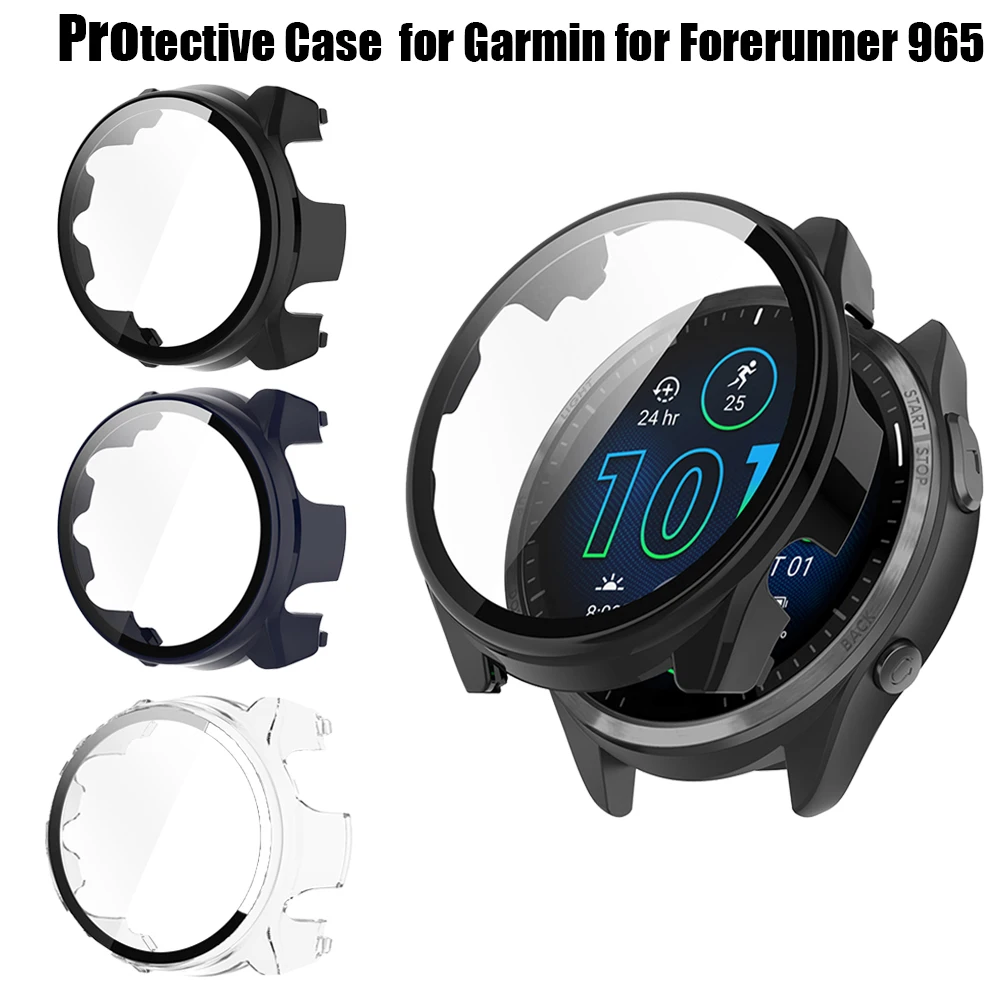 

PC + Tempered Film Protective Case for Garmin Forerunner 965 Screen Bumper Protector Cover Dust-proof Sleeve Watch Accessory