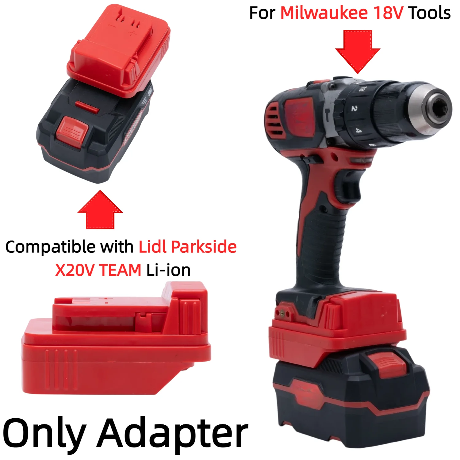 Battery Adapter/Converter for Lidl Parkside X20V TEAM Series Battery To Milwaukee 18V Cordless Power Tools(Only Adapter) - view 2