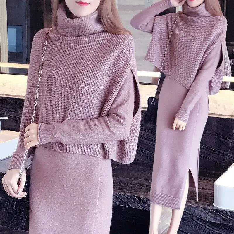 

Fashion suit knits dress 2025 new WOMEN'S Korean-style thick mid-length sweater skirt two-piece set