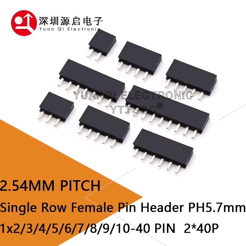 100pcs 2.54mm Plastic Height 5.7mm Single Row Straight Short Profile 1x2P3/4/5/6/8/10-40P Rohs Gold Pcb Female Header Connector