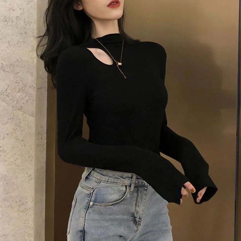 Half-turtle Collar Bottoming Shirt For Women In Autumn Winter Western Style Inner Body Slimming Long-sleeved T-shirt
