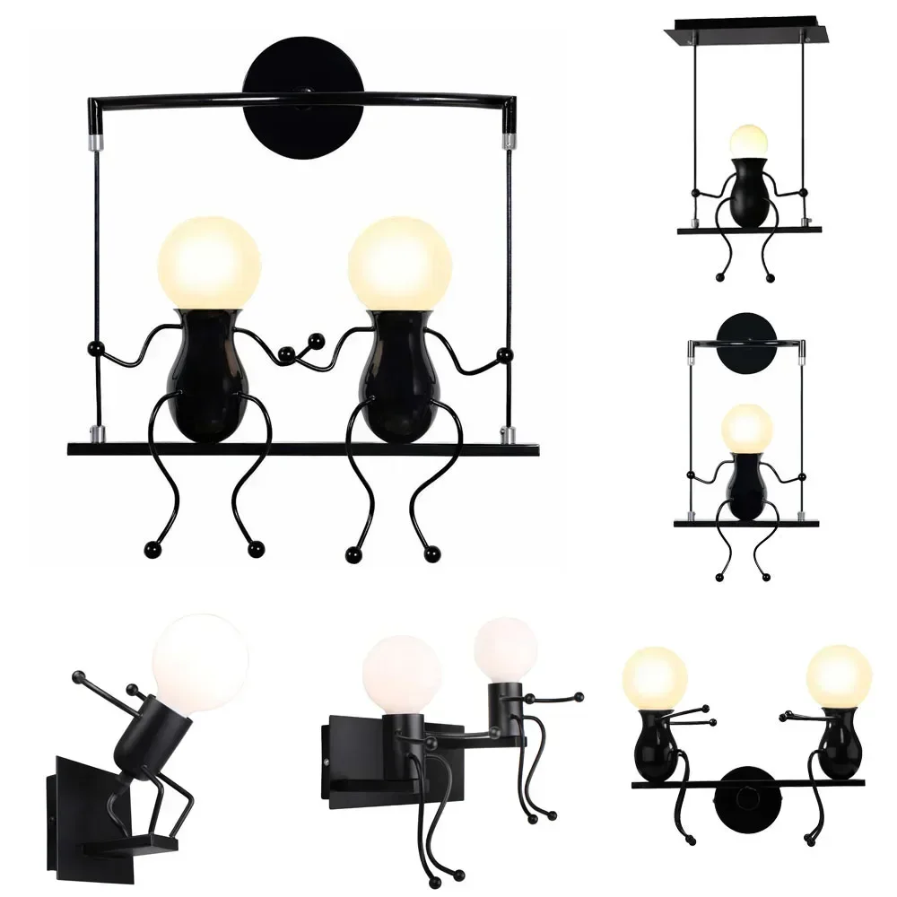 Creative Wall Light Modern Simple Little Man Bedside Lamp Sconce Indoor Decor Hanging Lighting for Children Bedroom LED