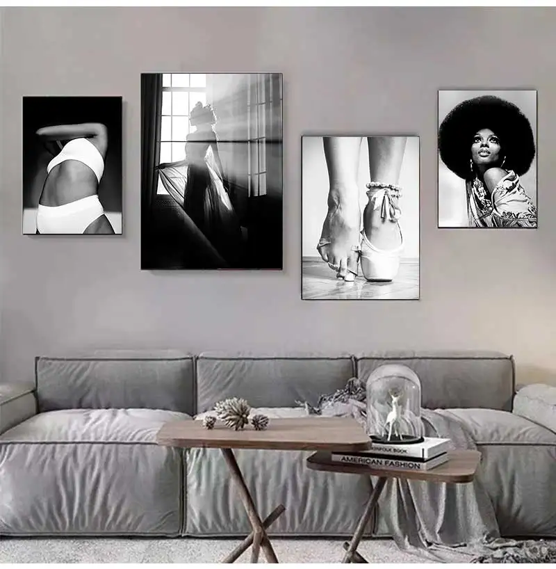 Nordic Black And White Poster Canvas Painting Sexy Fashion Women Wall Art Photography Prints Abstract Wall Decor Living Room