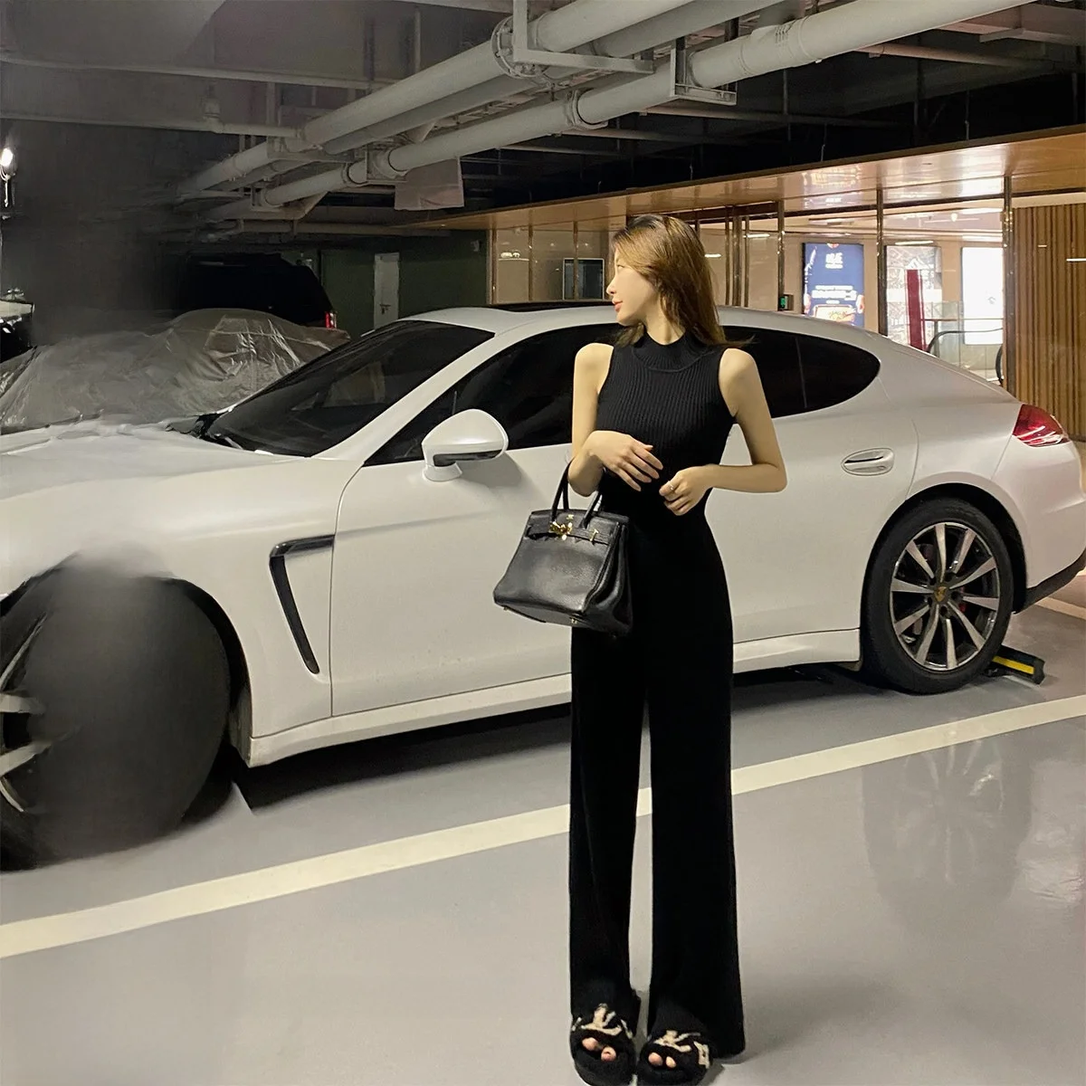 

Комплект CCZEE: вязаный утягивающий топ и свободные брюки с широкими штанинами, универсальный модный комплект для женщин, осенняя коллекция