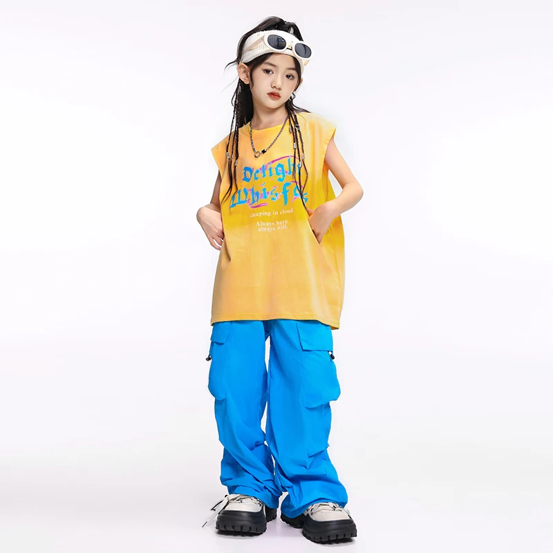 Abbigliamento Hip Hop T-shirt per ragazze Ragazzo Pantaloni cargo color caramello Danza di strada Bambini Streetwear Bambini K-pop Costume Set di vestiti jazz