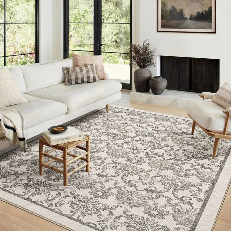 Retro Grey Flower Living Room Carpet Chinese Style Sofa Tea Table Floor Mat Thick Fluffy Soft Bedroom Rug Cloakroom Carpets