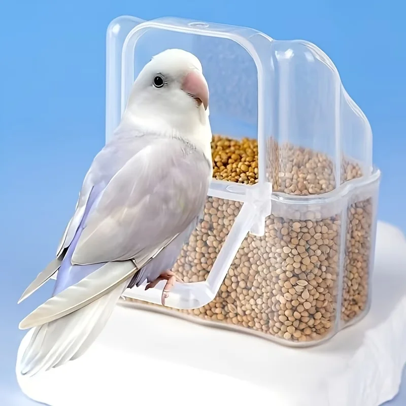 1pc Splash-Proof Bird Feeder Box Covered Feeder Box For Cockatiels Pigeon Food Hanging Feeder Box Pet Supplies