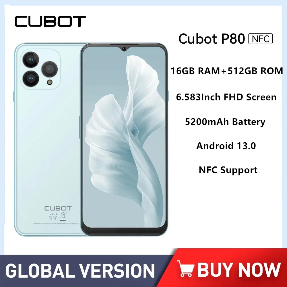 Cubot P80 Cheap 4G Smartphone Octa Core 8GB+512GB 6.583Inch FHD Screen 48MP Camera Android 13.0 Mobile Phone 5200mAh Battery NFC