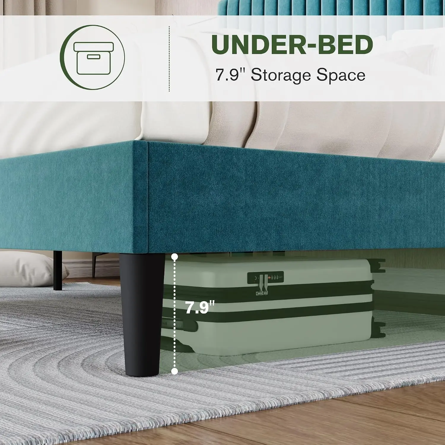Velvet Upholstered Platform Bed King Size with Tufted Headboard Wooden Slats No Box Spring Needed Easy Assembly, Customized