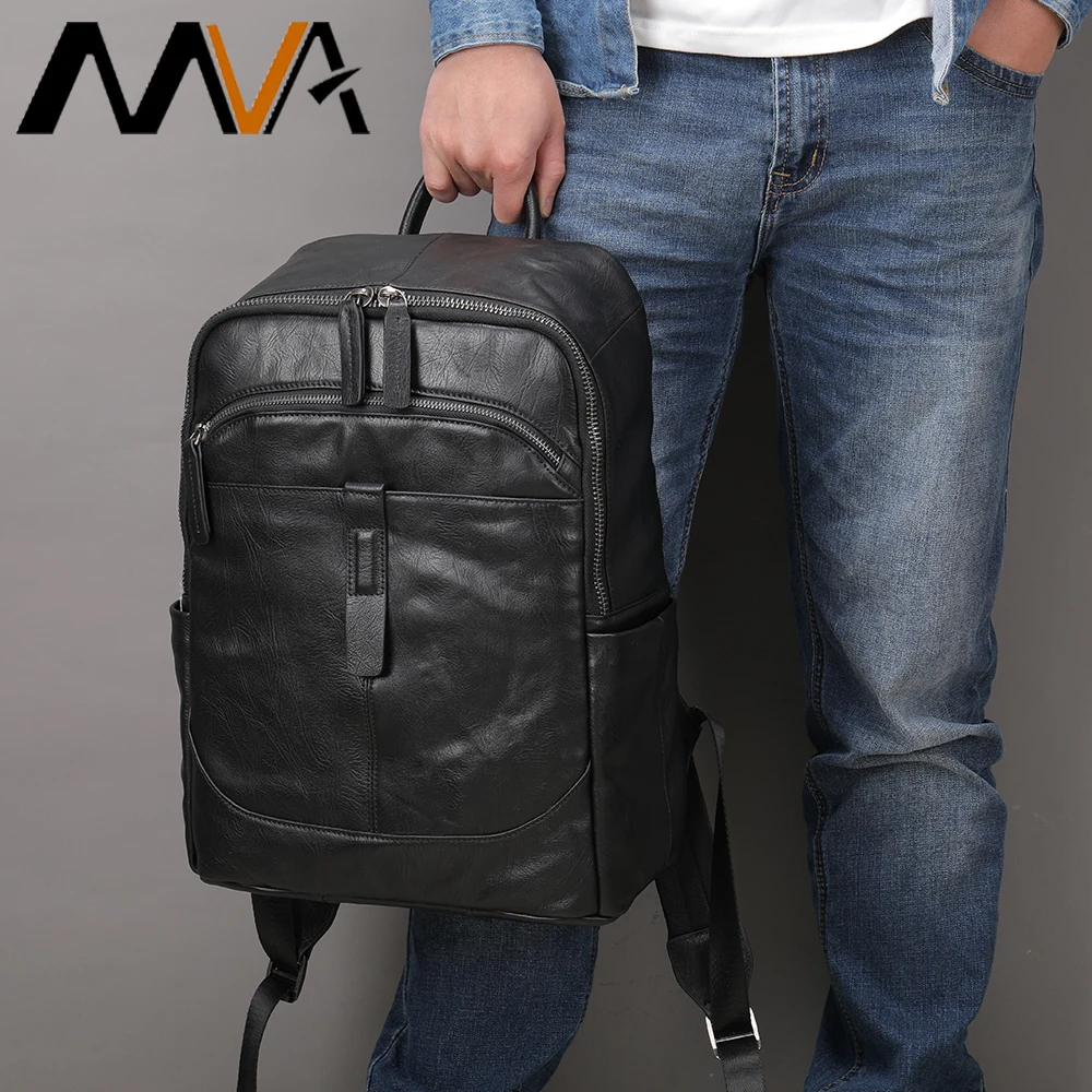 

MVA Brand Backpacks For Men Leather 14" Laptop Computer Backpack Man Bag For Man Fashionable Backpack Camera Travel Schoolbag