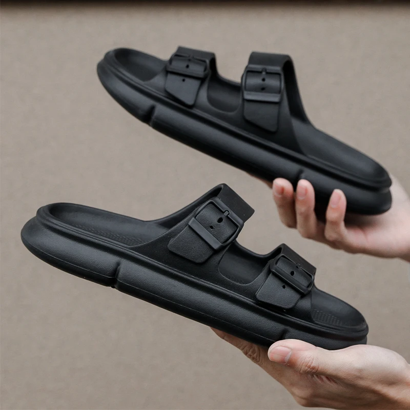 Men's Fashionable Open-Toe Slippers, Adjustable Size Eva Beach Shoes, 4cm Thick-Soled Sandals, Lightweight, Comfortable, Non-Slip, Quick-Drying, Suitable for Home and Casual Daily Use