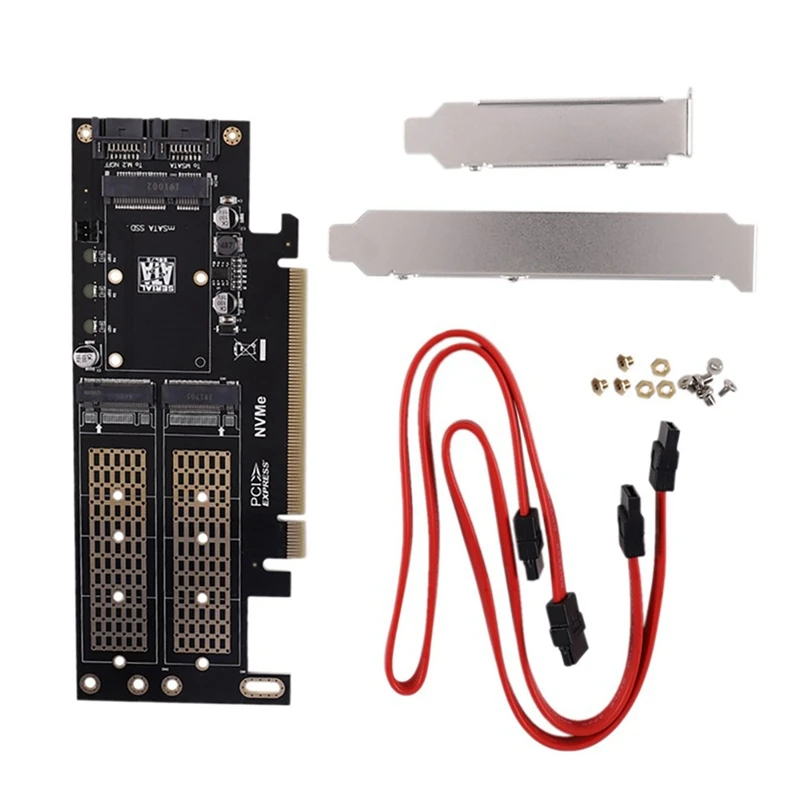 Adaptador M.2 NVMe SSD NGFF a 3,0 PCIE X16, llave M B, MSATA PCI, expansión SATA 3 en 1, elevador de convertidor, negro