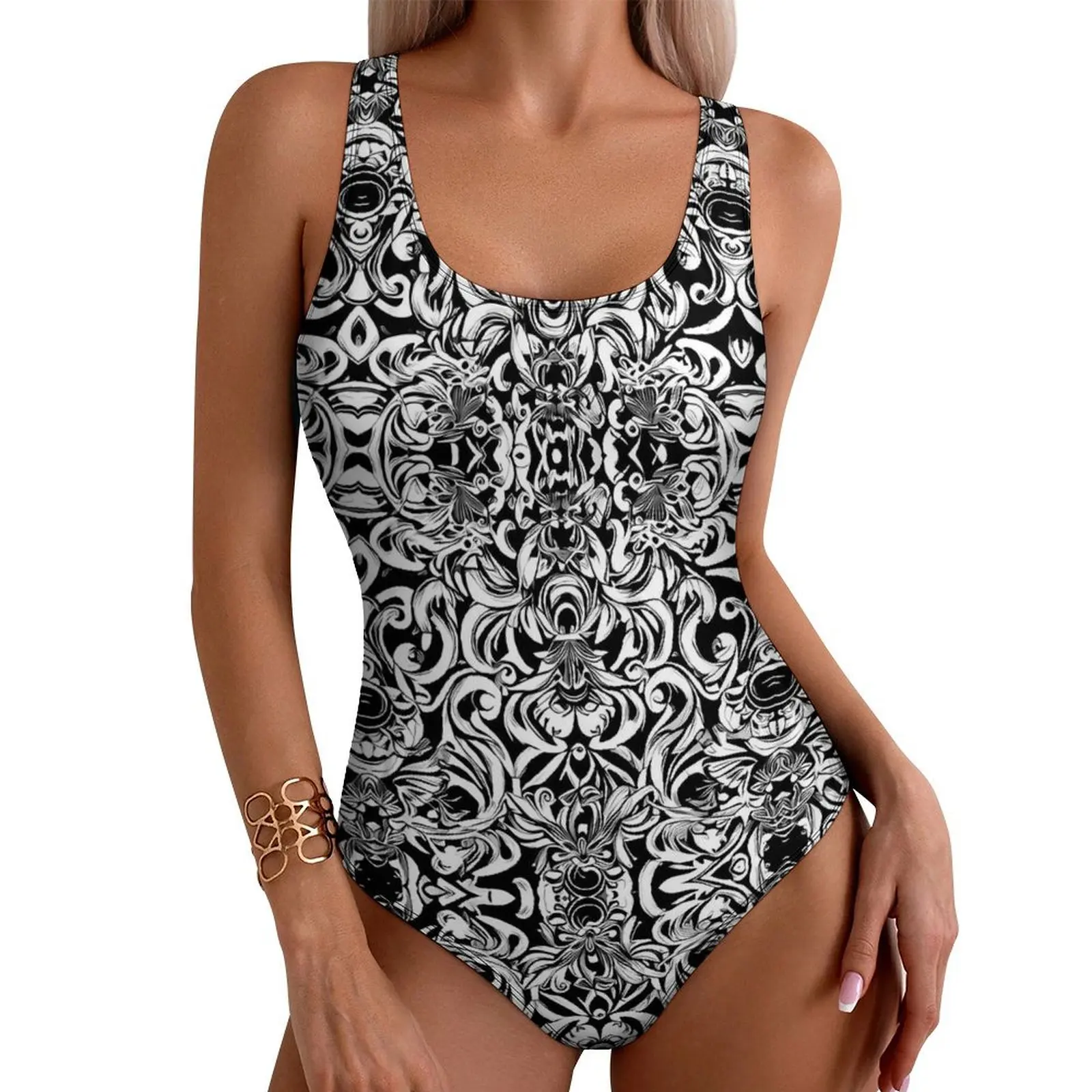 Baroque Print Swimsuit White Floral Swimwear One Piece Holiday Surf Bodysuit Backless Monokini Women Push Up Sexy Beach Wear